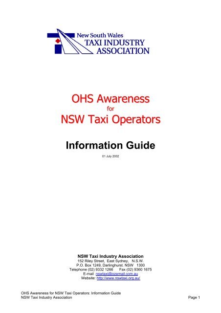 OHS Awareness NSW Taxi Operators - NSW Taxi Industry