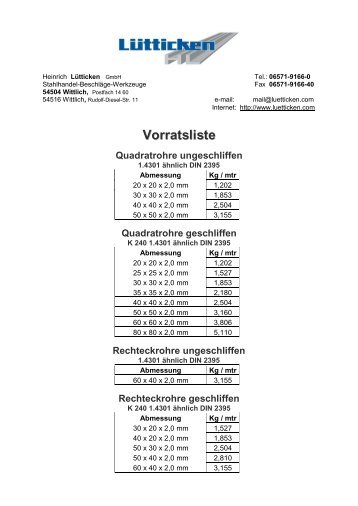 Vorratsliste - Heinrich Lütticken GmbH