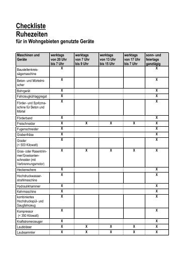 Checkliste Ruhezeiten - im Markt Luhe-Wildenau