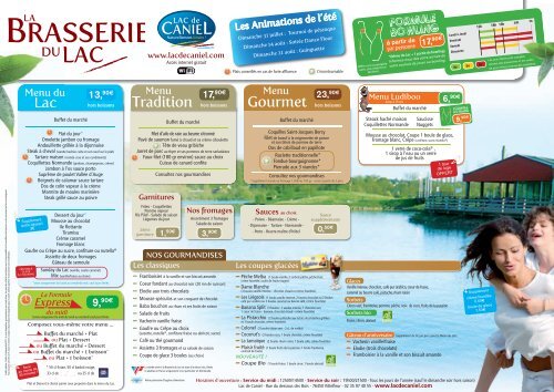 Le menu du restaurant et menus groupes - Lac de Caniel