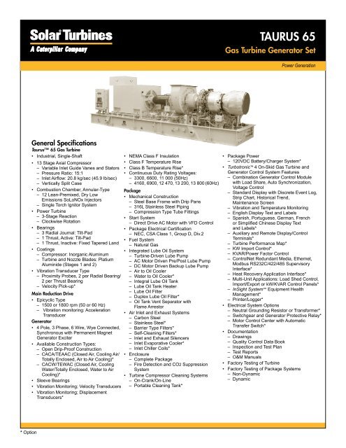 Taurus 65 Gas Turbine Generator Set - Solar Turbines - Caterpillar Inc.