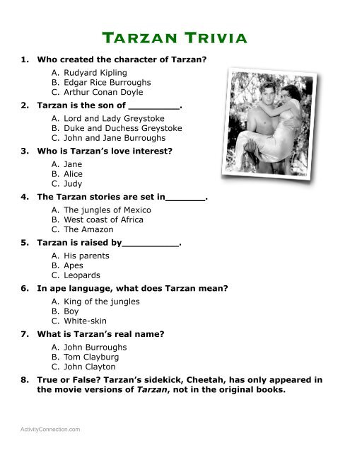 Tarzan Trivia Activity Connection