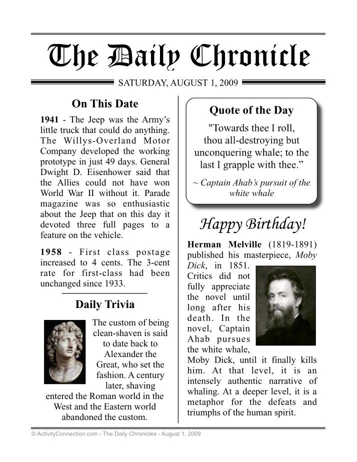 Daily Chronicle For Seniors 2023 Printable