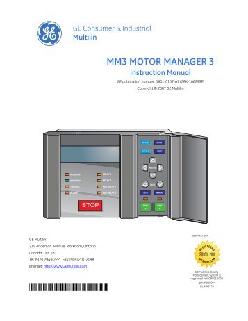 MM3 MOTOR MANAGER 3 Instruction Manual - GE Digital Energy
