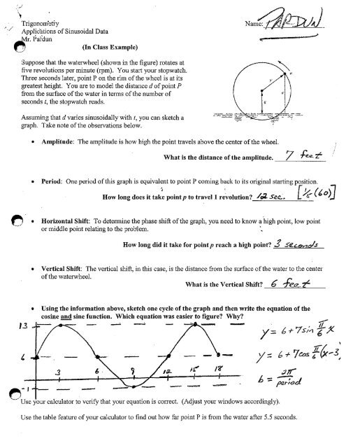 Sinusoidal Word Problem Solutions