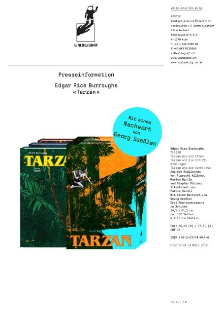 Edgar Rice Burroughs «Tarzan» Presseinformation - Walde + Graf