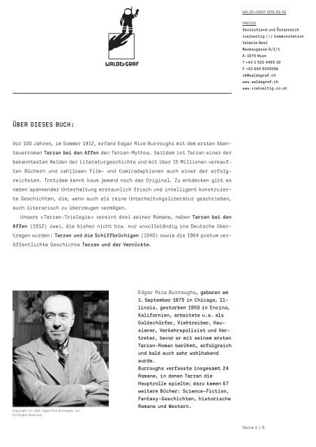 Edgar Rice Burroughs «Tarzan» Presseinformation - Walde + Graf