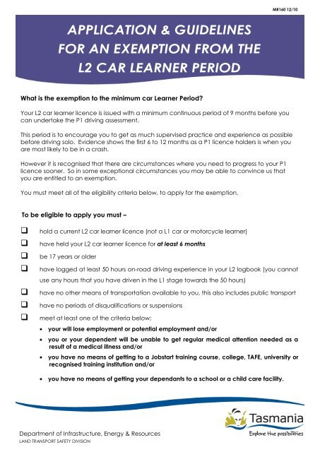 Learner exemption - Transport Tasmania