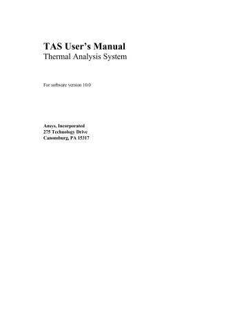 Thermal Analysis System (TAS) User's Manual - Ansys