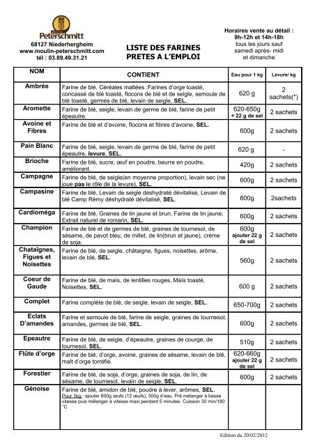 LISTE DES FARINES PRETES A L'EMPLOI - Moulin Peterschmitt