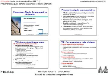 Pneumonies aiguës communautaires de l'adulte - Faculté de ...