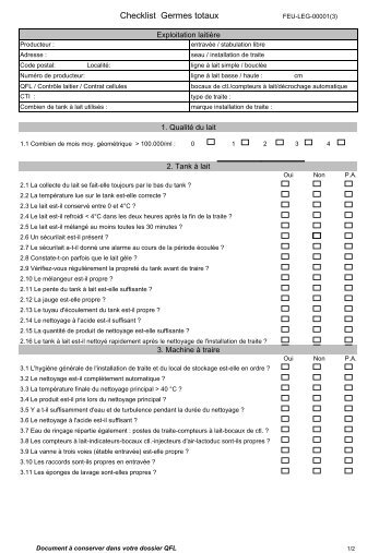 Checklist Germes totaux - Comité du lait