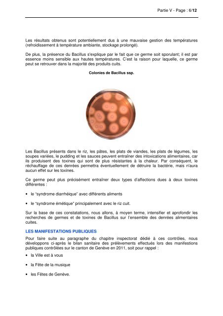 Partie V- Microbiologie des denrées alimentaires - Etat de Genève