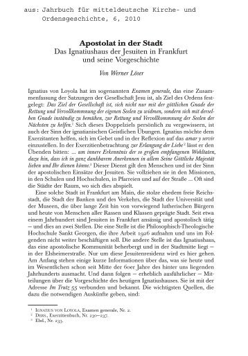Geschichte des Ignatiushauses Frankfurt - Jesuiten