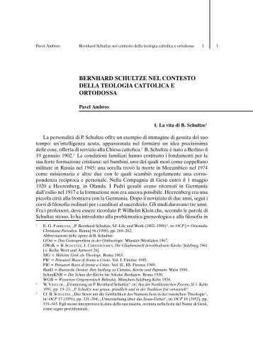 bernhard schultze nel contesto della teologia cattolica e ortodossa