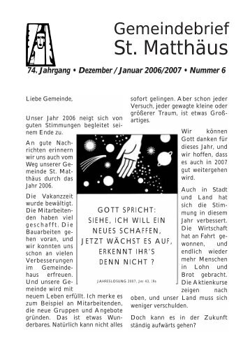 Dezember 2006 / Januar 2007 - Nummer 6 - St. Matthaeus in ...