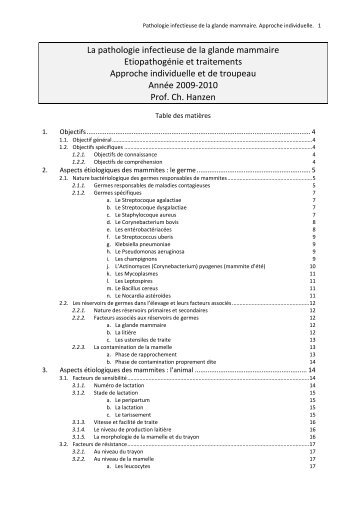 La pathologie infectieuse de la glande mammaire Etiopathogénie et ...