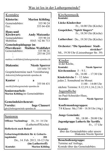 Was ist los in der Luthergemeinde? - Luthergemeinde Spandau