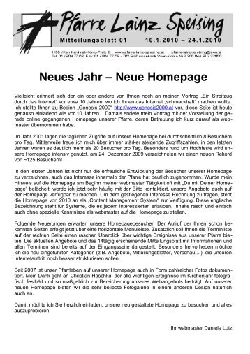 Mitteilungsblatt 01/10: Druckversion mit Terminliste - Pfarre Lainz ...