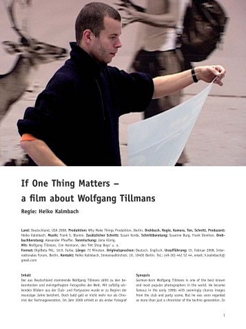 If One Thing Matters – a film about Wolfgang Tillmans - Projektraum ...