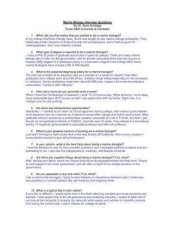 Marine Biology Interview Questions By Dr. Anna Armitage Texas ...