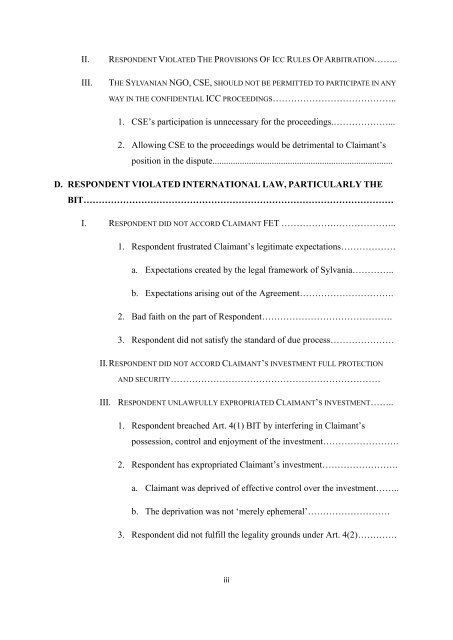 MEMO CLAIMANT - ALVAREZ - FDI Moot