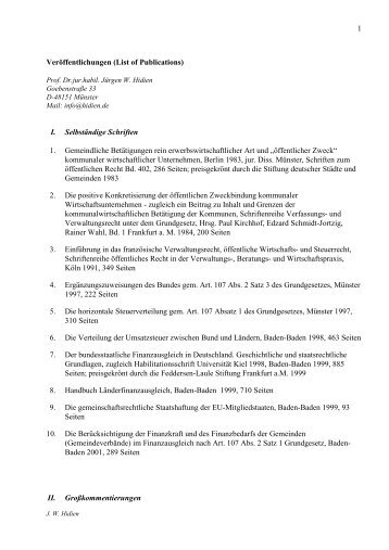 List of Publications - Prof. Dr. Jürgen W. Hidien