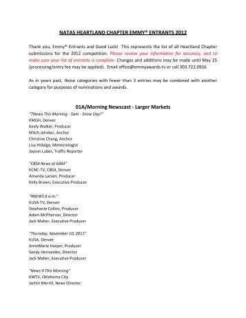 Natas heartland chapter emmy® entrants 2012 - Heartland Emmys