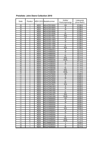 Preisliste: John Deere Collection 2010