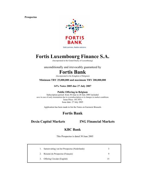 Fortis Luxembourg Finance S.A. Fortis Bank - BNP Paribas Fortis
