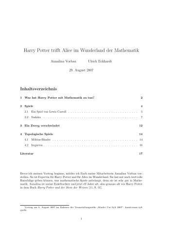 Harry Potter trifft Alice im Wunderland der Mathematik