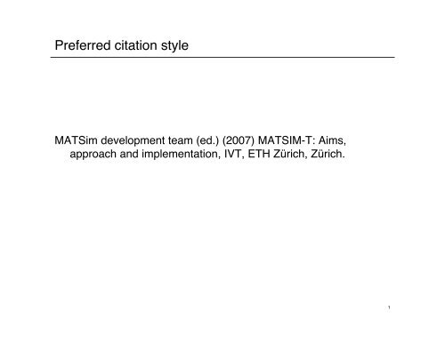 Preferred citation style - MATSim