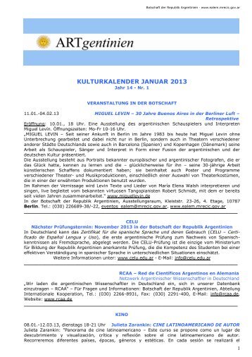 Kulturkalender Januar 2013 - Embajada de la República Argentina ...