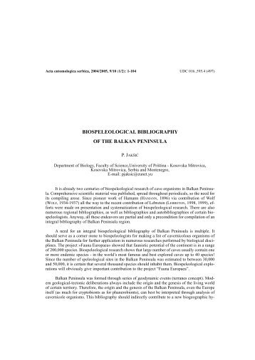 Biospeleological Bibliographyof the Balkan peninsula