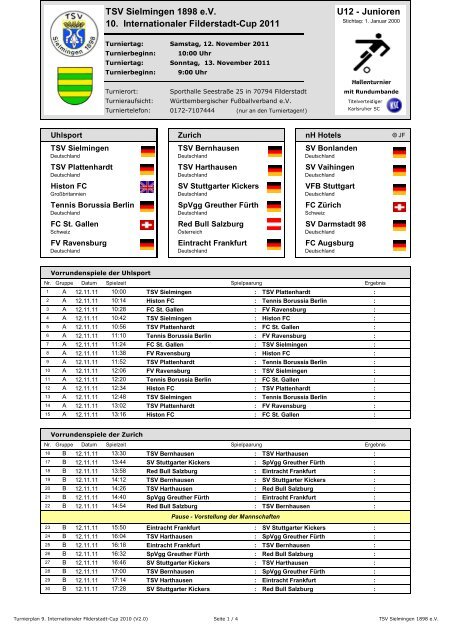 TSV Sielmingen 1898 e.V. 10. Internationaler Filderstadt-Cup 2011 ...