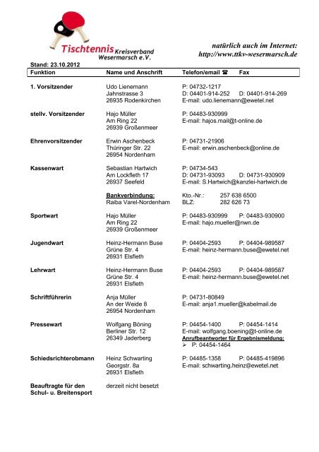 Adressverzeichniss TT-KV Wesermarsch