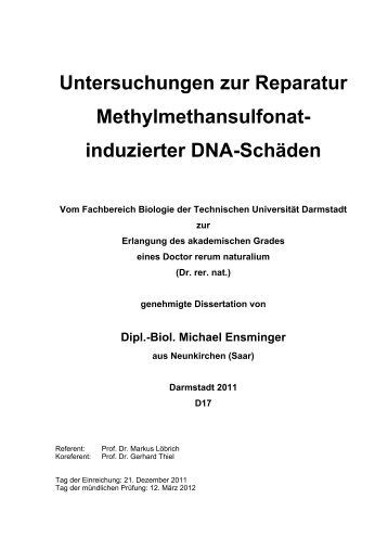 Untersuchungen zur Reparatur Methylmethansulfonat ... - tuprints