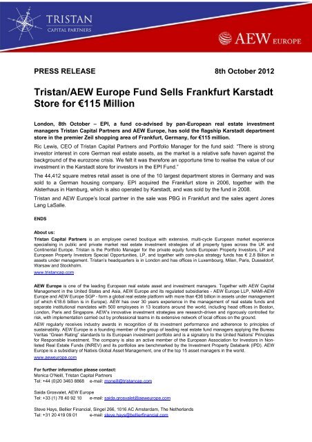 Tristan/AEW Europe Fund Sells Frankfurt Karstadt Store for ... - P·B·G