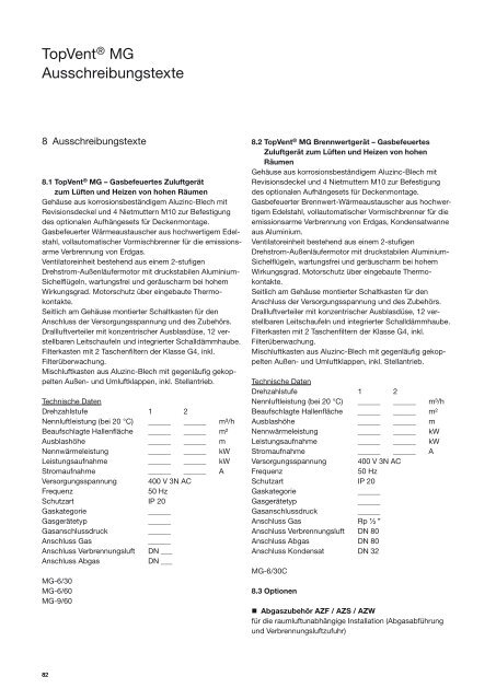 TopVent gas Planungshandbuch - Hoval Herzog AG