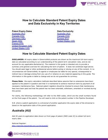 How to Calculate Standard Patent Expiry Dates and ... - GenericsWeb