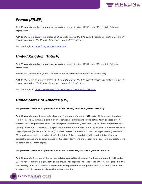 How to Calculate Standard Patent Expiry Dates and ... - GenericsWeb