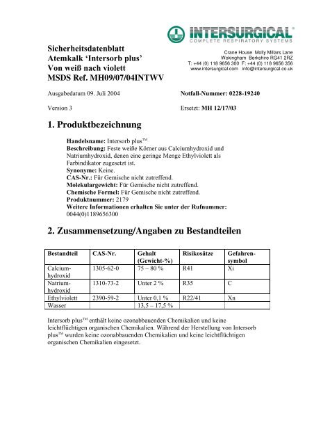 1. Produktbezeichnung 2. Zusammensetzung/Angaben zu ...