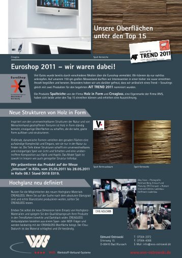 Unsere Oberflächen unter den Top 15 Euroshop ... - WVS-Ostrowski