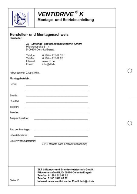 Montageanleitung - ZLT Lüftungs