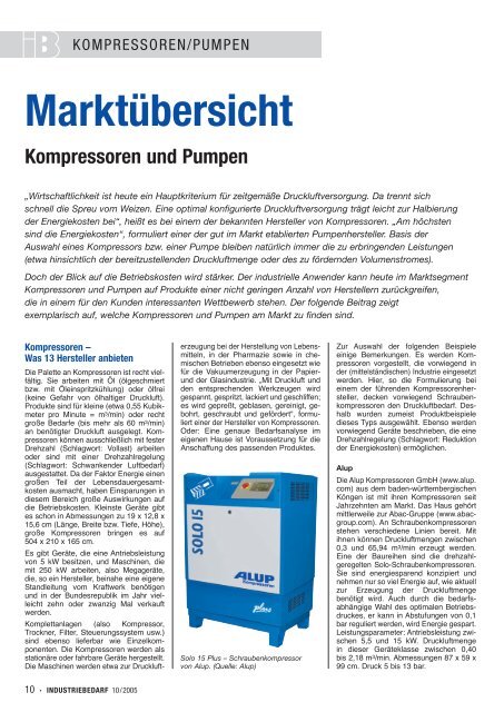 Marktübersicht Kompressoren und Pumpen