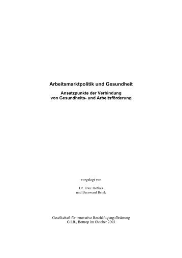 Arbeitsmarktpolitik und Gesundheit (PDF) - DNBGF