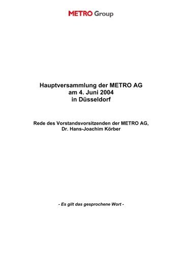 Hauptversammlung der METRO AG am 4. Juni 2004 in Düsseldorf