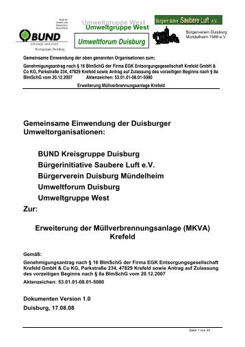 Umweltforum Duisburg Gemeinsame Einwendung ... - Mündelheim