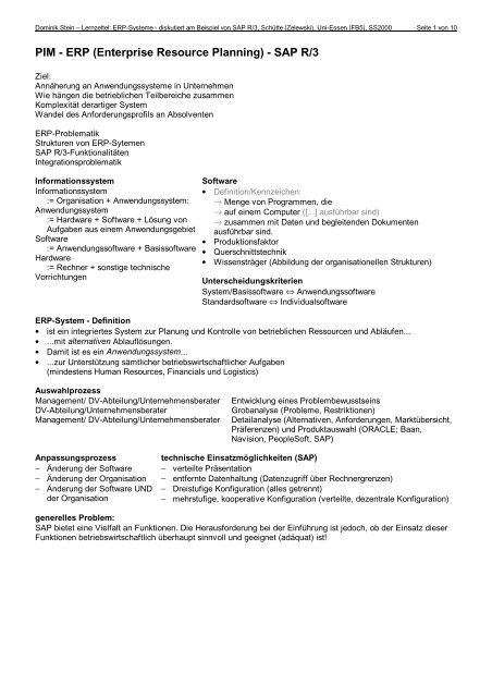 Pim Erp Enterprise Resource Planning Sap R 3
