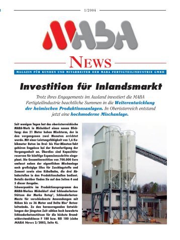 Investition für Inlandsmarkt - MABA Fertigteilindustrie GmbH